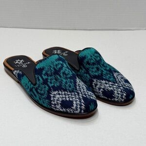 Teysha Custom Amor Tapestry Slides  Women’s Size 8 Boho Handwoven Textile Lthr